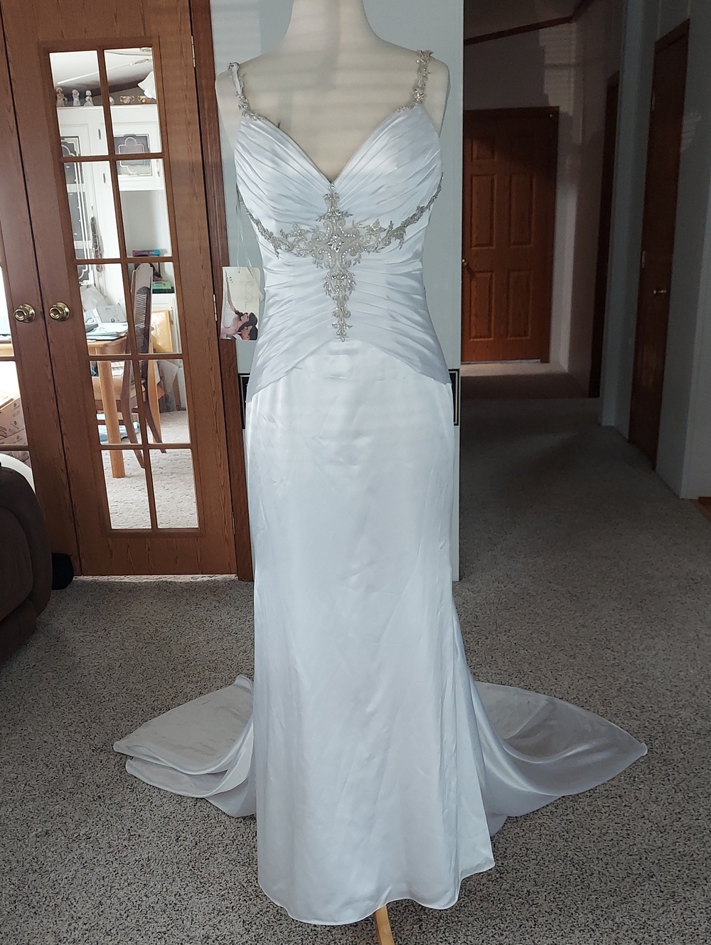 Elegant White Embellished Satin Wedding Dress